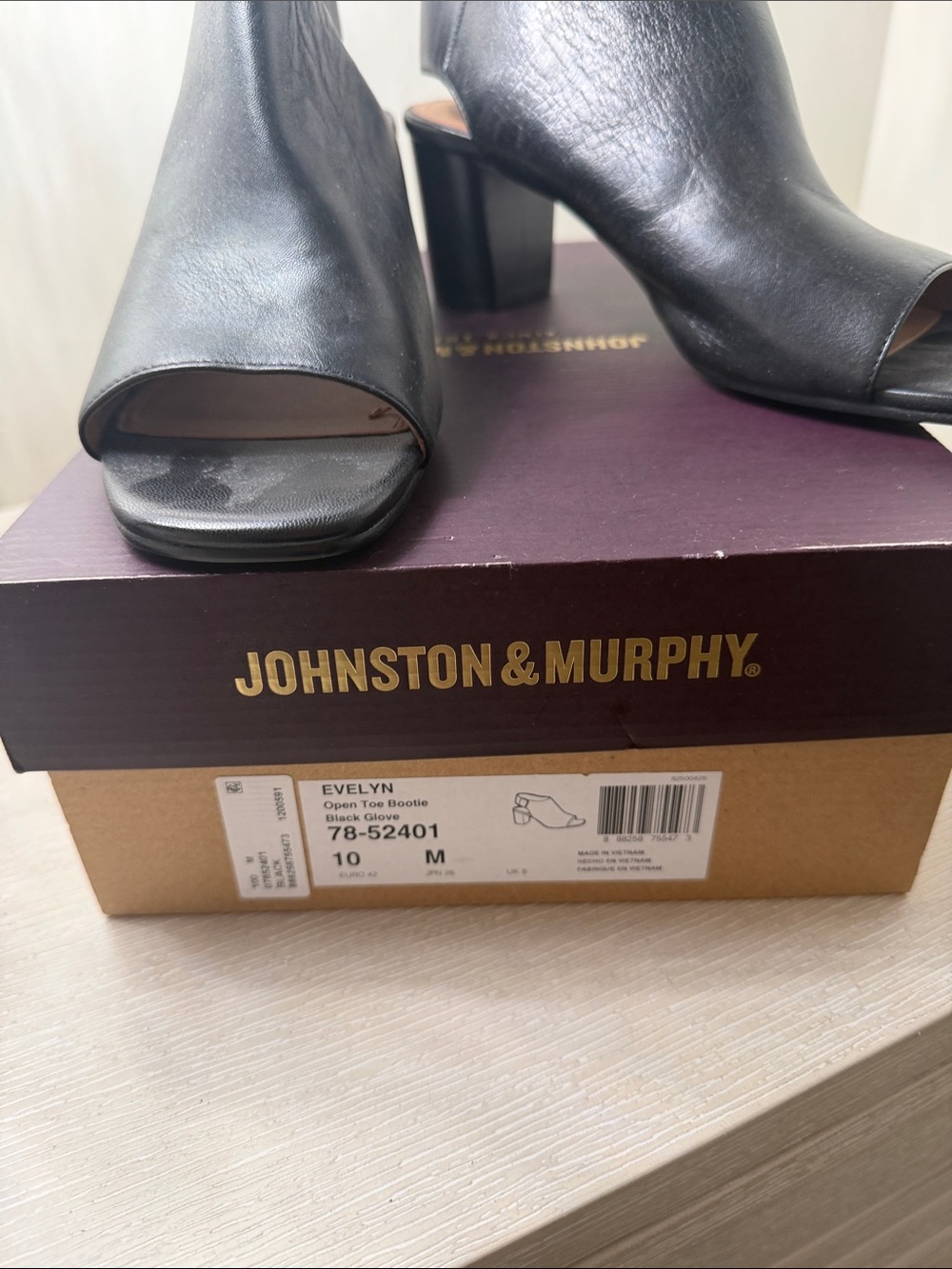 Johnston & Murphy Black Evelyn Open-Toe Booties
